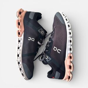 On CloudFlow Athletic Black & Pink Running Walking Shoes Breathable, Women's 7W